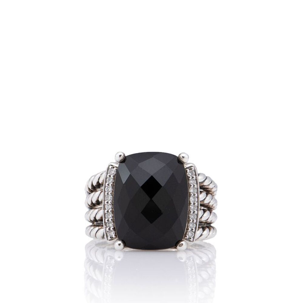 David Yurman Sterling Silver Diamond Onyx Wheaton Ring - Size 8